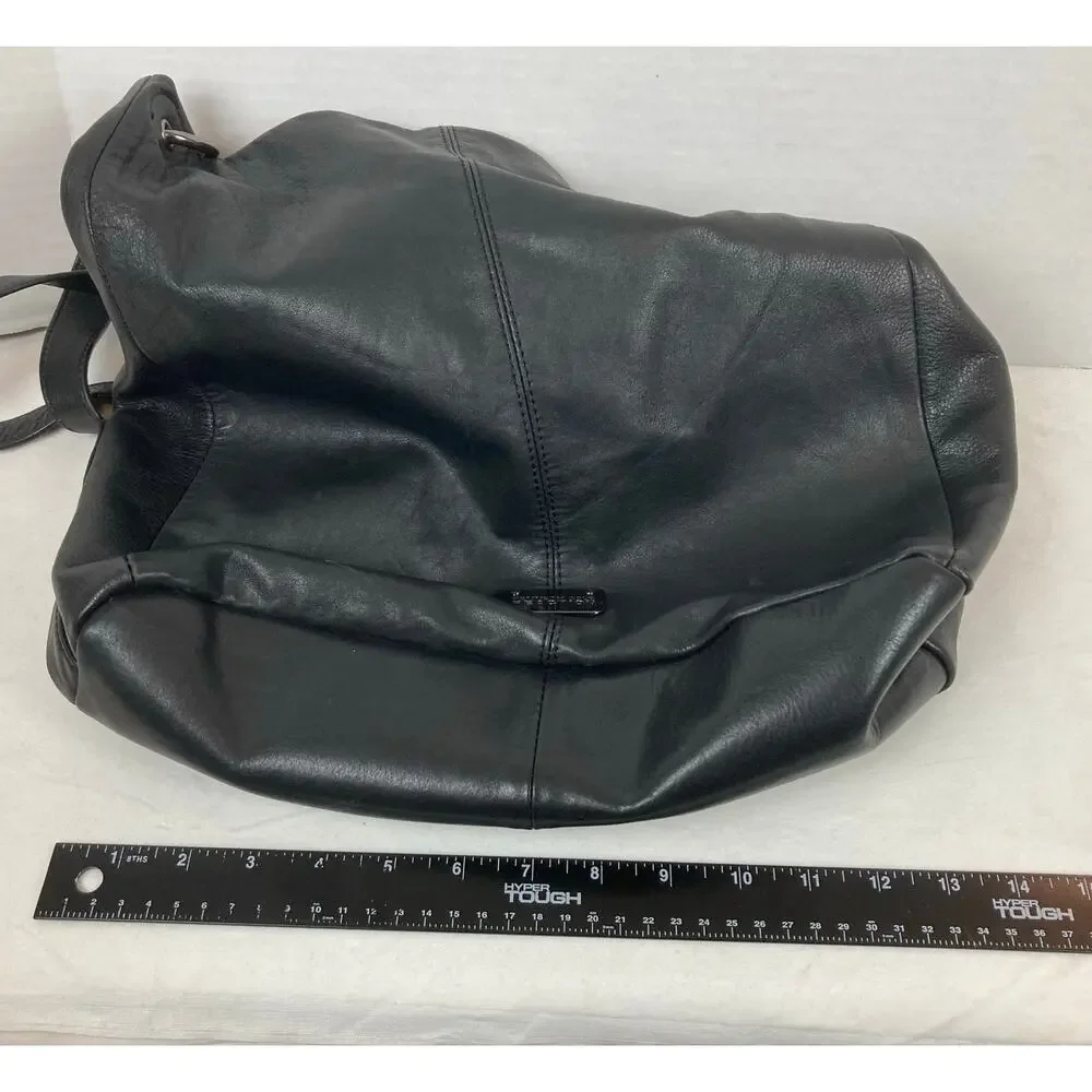 Kenneth Cole Reaction Slouchy Leather Shoulder Bag Zip Black Hobo Y2K Chic Urban